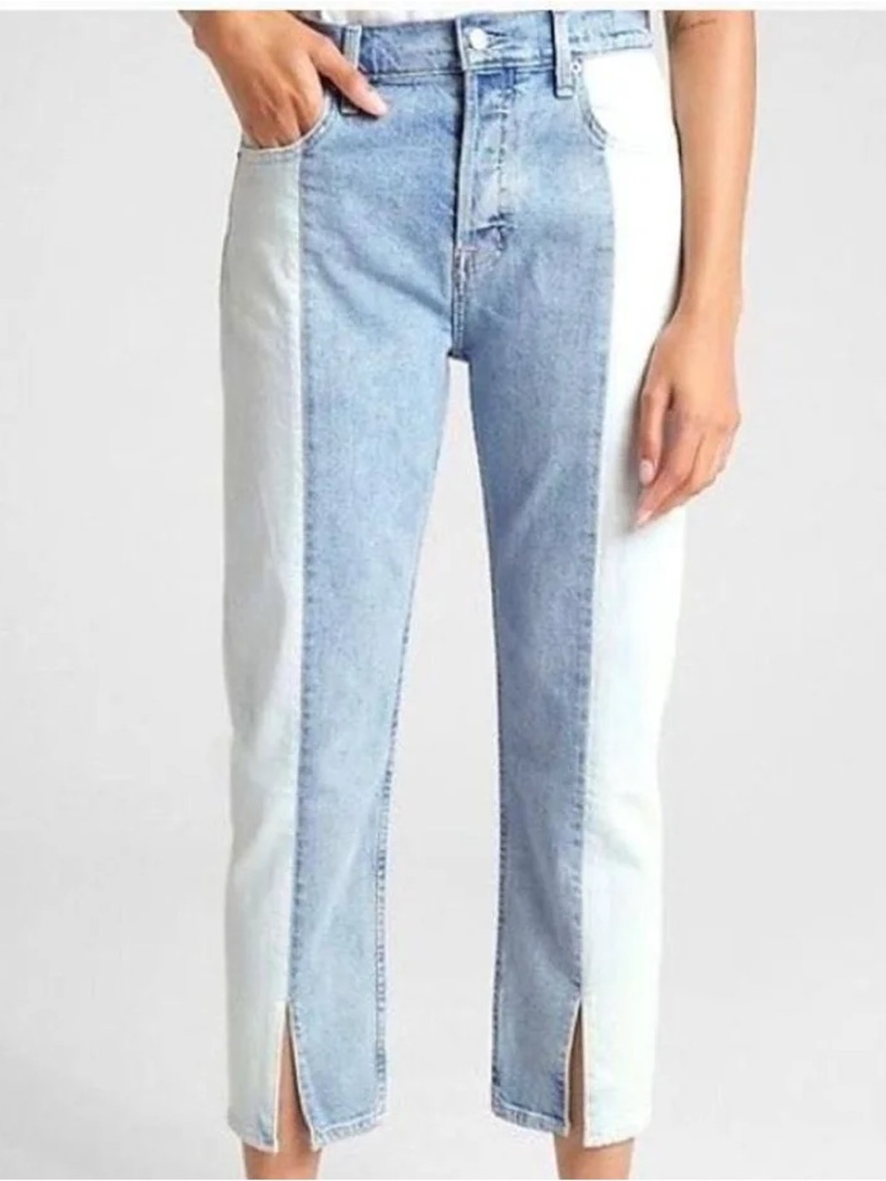 GAP Two- Toned Split Front Hem High-Waisted Button Fly Jeans